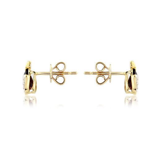 9ct Yellow Gold Garnet & Diamond Curl Earrings By FANCI Fine Jewellery, Southampton, UK.