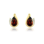 9ct Yellow Gold Garnet & Diamond Curl Earrings By FANCI Fine Jewellery, Southampton, UK.