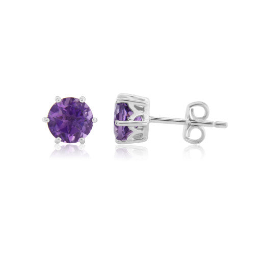 9ct White Gold Round Amethyst Stud Earrings By FANCI Fine Jewellery, Southampton, UK.