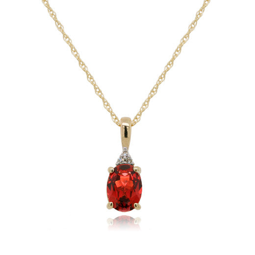 9ct Yellow Gold Diamond & Oval Garnet Pendant Necklace By FANCI Fine Jewellery, Southampton, UK.