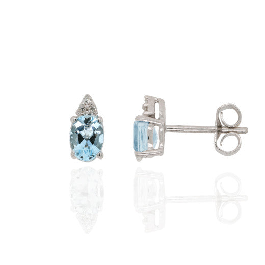 9ct White Gold Diamond And Oval Aquamarine Stud Earrings By FANCI Fine Jewellery, Southampton, UK.