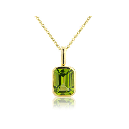 9ct Yellow Gold Large Octagonal Peridot Pendant Necklace By FANCI Fine Jewellery, Southampton, UK.