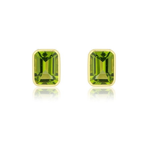 9ct Yellow Gold Large Octagonal Peridot Earrings By FANCI Fine Jewellery, Southampton, UK.