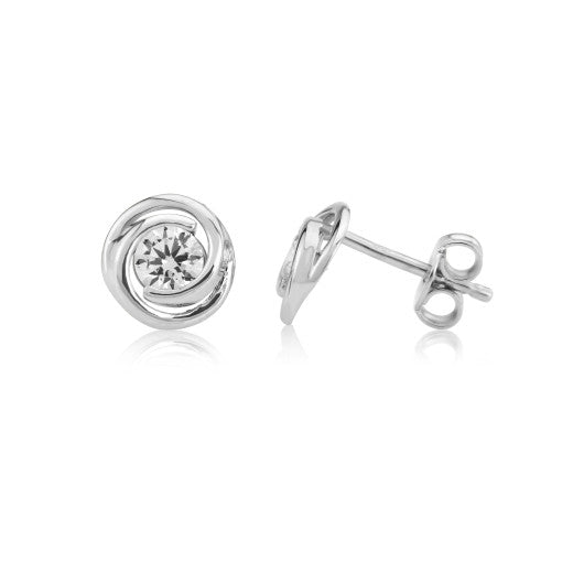 9ct White Gold Swirl Stud Earrings By FANCI Fine Jewellery Southampton, UK.