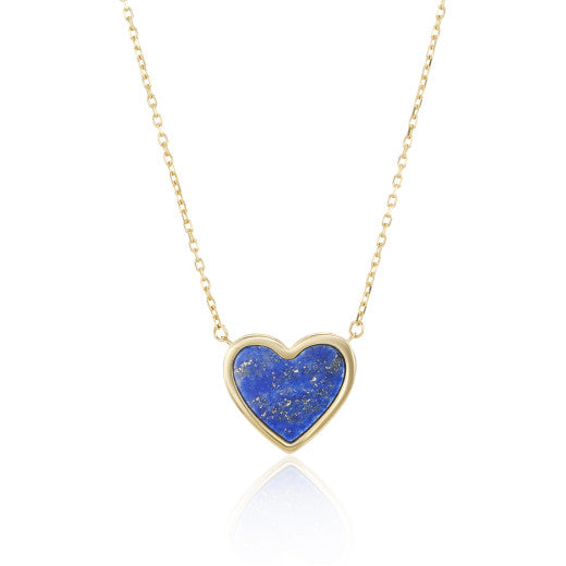 9ct Yellow Gold Lapis Heart Necklace by FANCI Fine Jewellery, Southampton, UK.