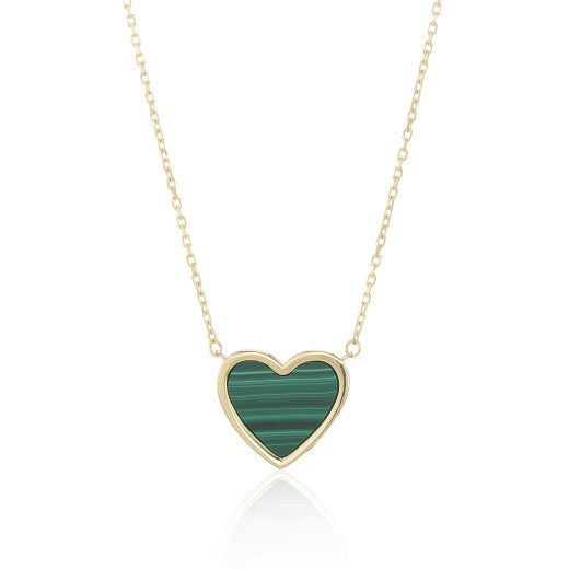 9ct Yellow Gold Malachite Heart Necklace by FANCI Fine Jewellery, Southampton, UK.