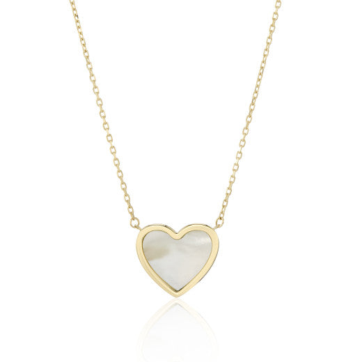 9ct Yellow Gold Mother of Pearl Heart Necklace by FANCI Fine Jewellery, Southampton, UK.