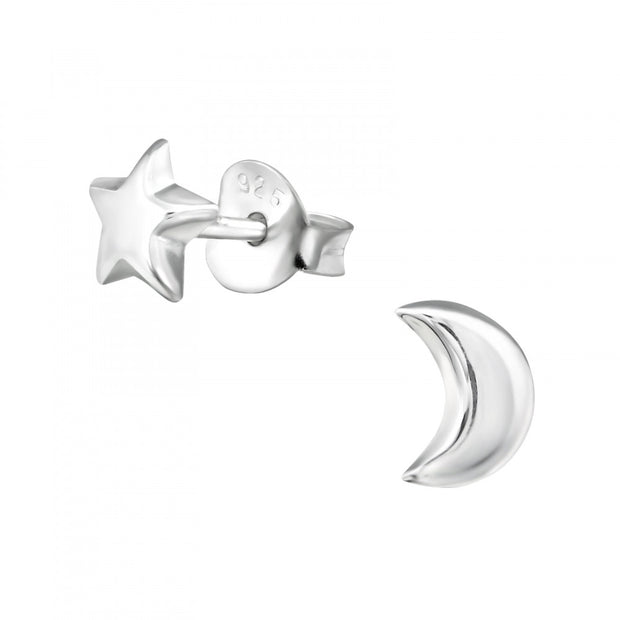 Silver Star And Moon Stud Earrings by FANCI Fine Jewellery, Southampton, UK.