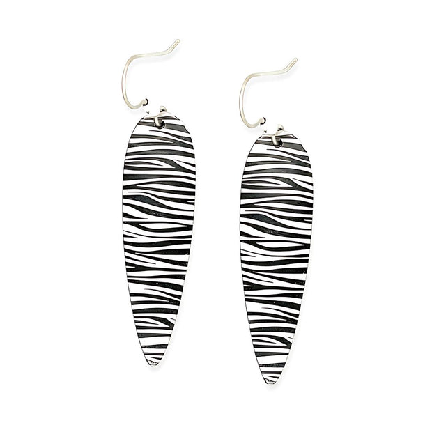 Zebra Print Long Drop Earrings in Hypoallergenic Pure Titanium by FANCI Fine Jewellery, Southampton, UK.