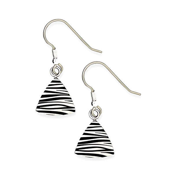 Zebra Print Trillion Drop Earrings in Hypoallergenic Pure Titanium by FANCI Fine Jewellery, Southampton, UK.