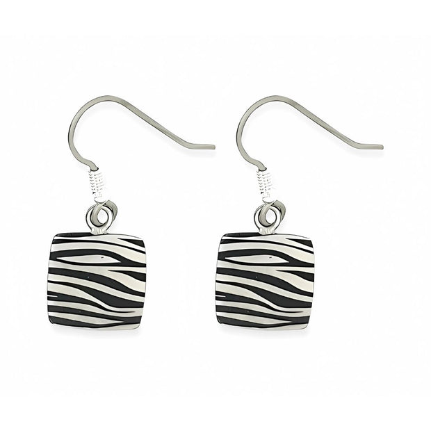 Zebra Print Square Drop Earrings in Hypoallergenic Pure Titanium by FANCI Fine Jewellery, Southampton, UK.