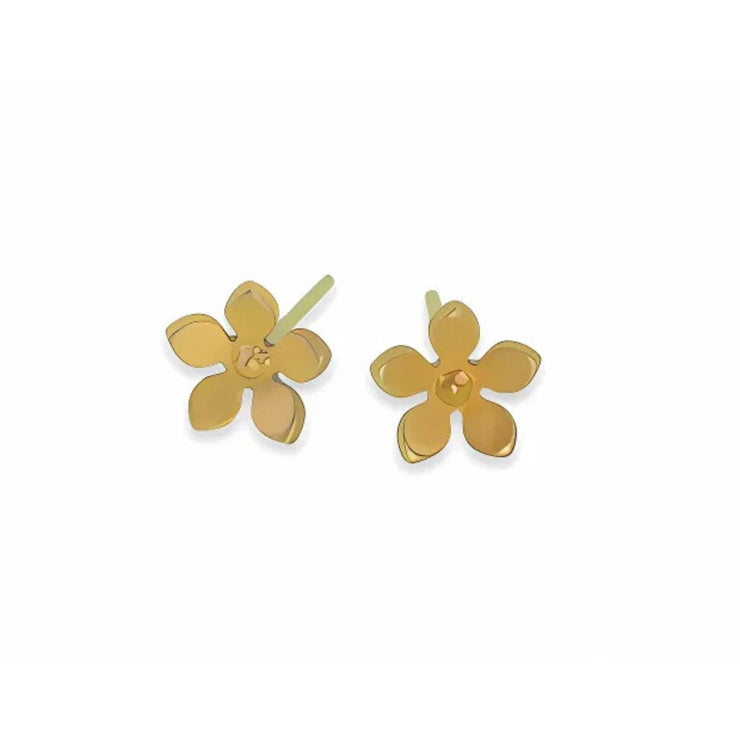 Tan Colour Five Petal Stud Earrings in Hypoallergenic Pure Titanium by FANCI Fine Jewellery, Southampton, UK.