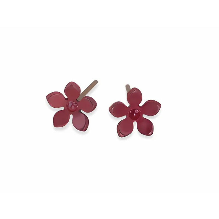 Brown Colour Five Petal Stud Earrings in Hypoallergenic Pure Titanium by FANCI Fine Jewellery, Southampton, UK.