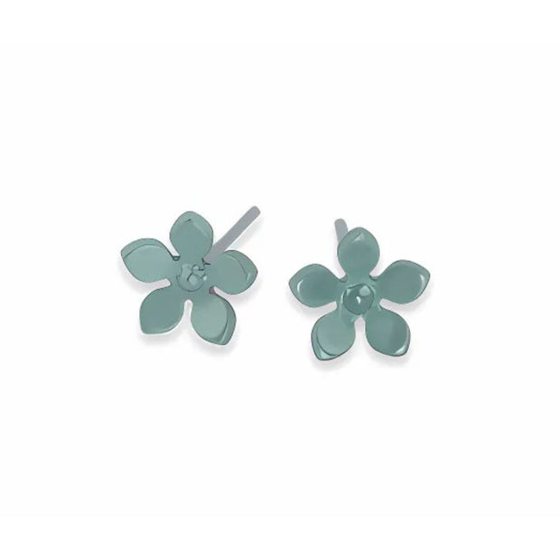 Light Green Colour Five Petal Stud Earrings in Hypoallergenic Pure Titanium by FANCI Fine Jewellery, Southampton, UK.