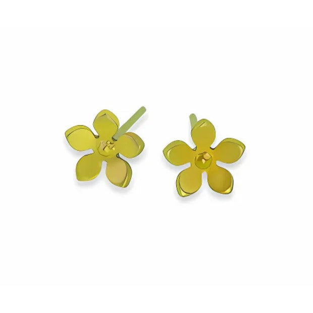 Yellow Colour Five Petal Stud Earrings in Hypoallergenic Pure Titanium by FANCI Fine Jewellery, Southampton, UK.