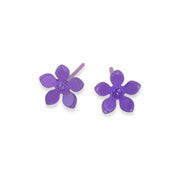 Purple Colour Five Petal Stud Earrings in Hypoallergenic Pure Titanium by FANCI Fine Jewellery, Southampton, UK.