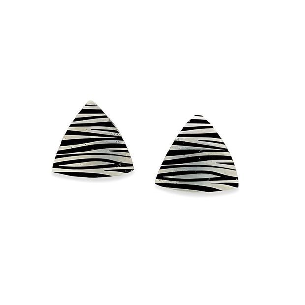 Zebra Print Trillion Stud Earrings in Hypoallergenic Pure Titanium by FANCI Fine Jewellery, Southampton, UK.