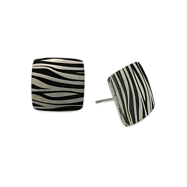 Zebra Print Square Stud Earrings in Hypoallergenic Pure Titanium by FANCI Fine Jewellery, Southampton, UK.