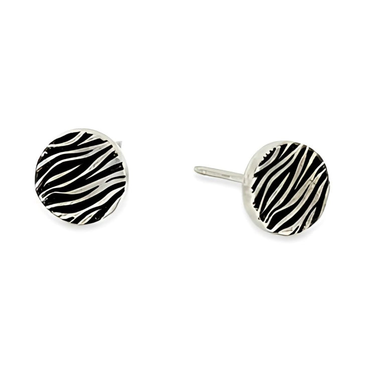 Zebra Print Large Round Stud Earrings in Hypoallergenic Pure Titanium by FANCI Fine Jewellery, Southampton, UK.