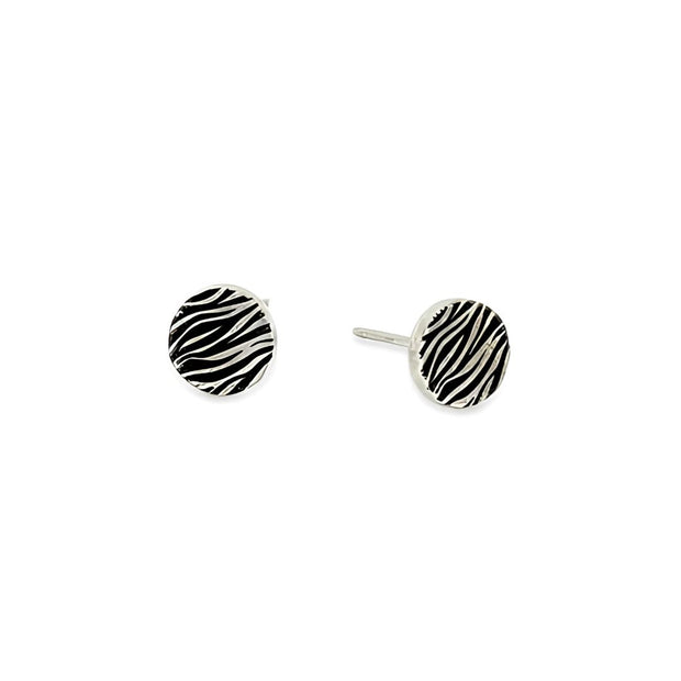 Zebra Print Small Round Stud Earrings in Hypoallergenic Pure Titanium by FANCI Fine Jewellery, Southampton, UK.