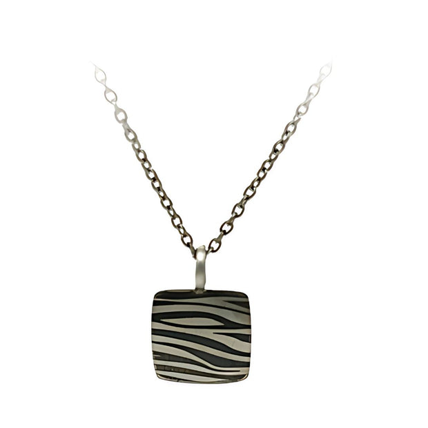 Zebra Print Square Pendant Necklace in Hypoallergenic Pure Titanium by FANCI Fine Jewellery, Southampton, UK.