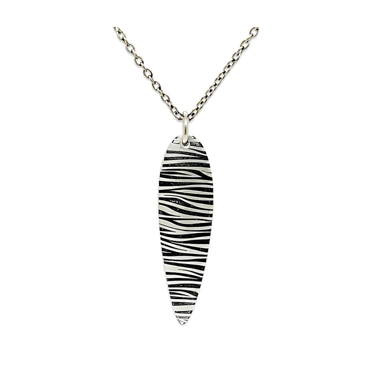 Zebra Print Long Pendant Necklace in Hypoallergenic Pure Titanium by FANCI Fine Jewellery, Southampton, UK.