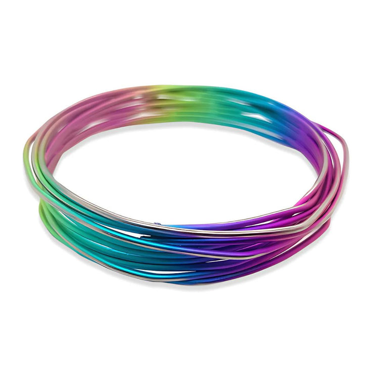 Rainbow Colour Chaos Bangle Manufactured From Hypoallergenic Pure Titanium by FANCI Fine Jewellery, Southampton, UK.